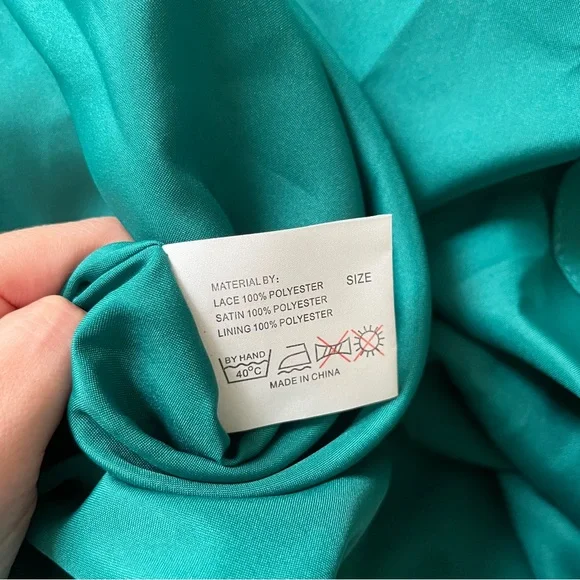 Ashley & Justin Bridesmaids Emerald Green Satin Formal Ball Gown Size 6 NWT Lace - Picture 9 of 15